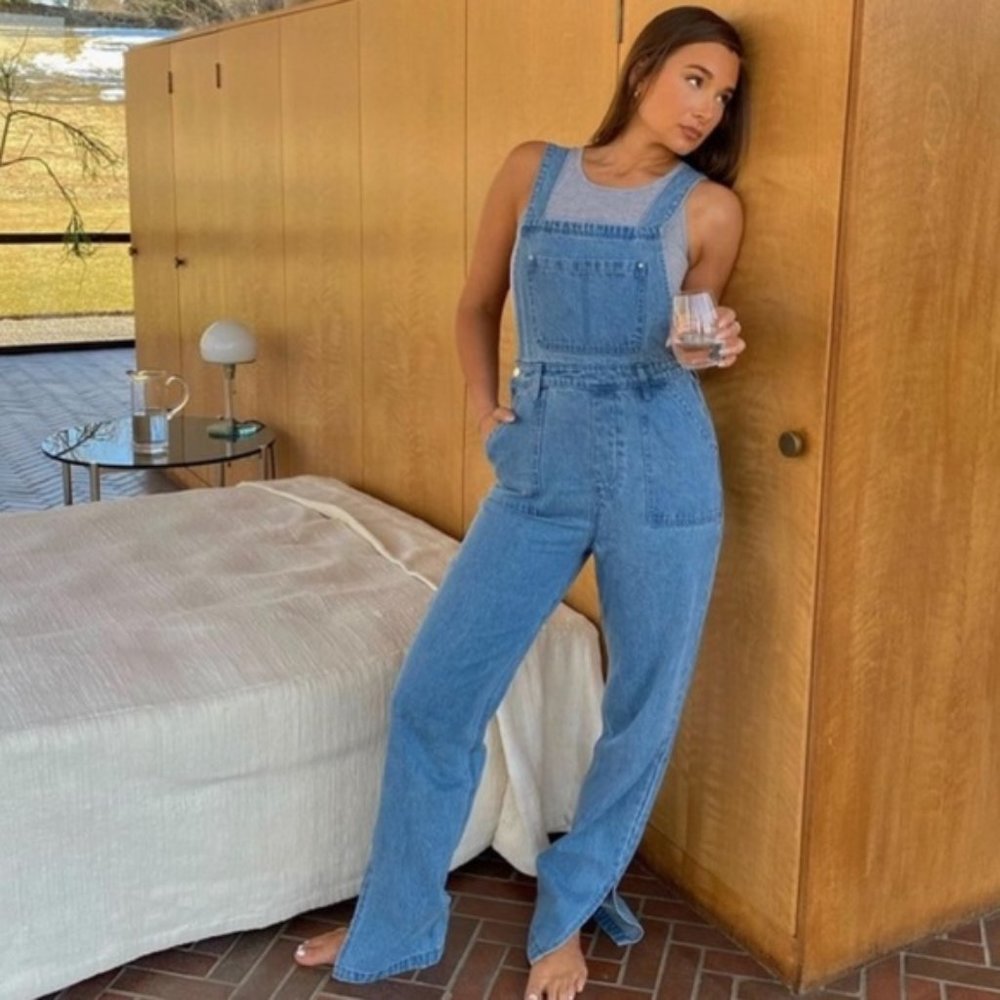 New WEWOREWHAT Slouchy Slit Overall Color Steel Sz XS
